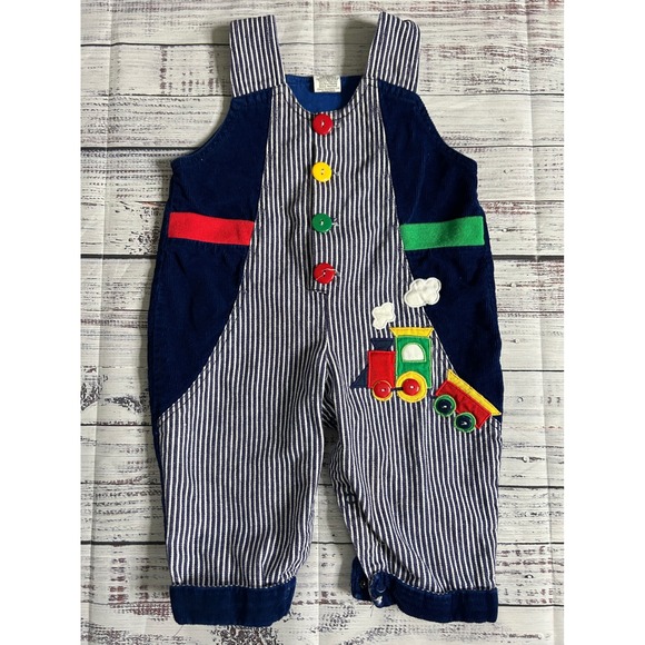 Other - Vintage‎ Railroad Stripe Corduroy Train Applique Overalls 12 Months